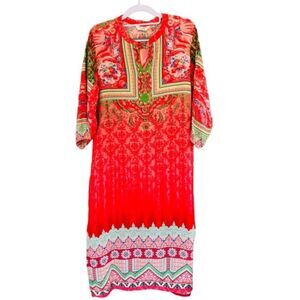 NEW‎ Lagi Red Floral Liva Fabric Relaxed Fit Kurta Kurti Tunic Dress  SZ M